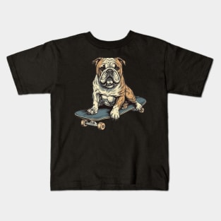 Bulldog on a skateboard Kids T-Shirt